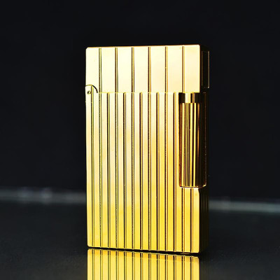 Vỏ Hột Quẹt Bật Lửa Ga Đá ST Upon Hồng Kông vân kẻ dọc sole vàng D-107V