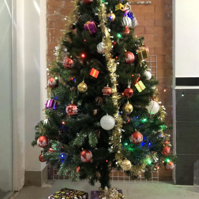 Cây thông noel 3 loại lá gắn trái thông cao 180cm