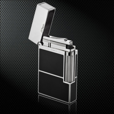 Vỏ Hột Quẹt Bật Lửa Ga Đá Upon D152T Sơn Mài Đen Kẻ Viền Ngang Viền Bạc