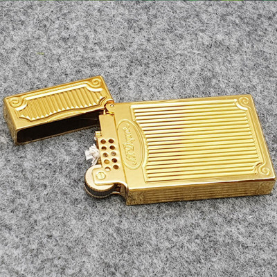 Vỏ Hột Quẹt Bật Lửa Upon Hoa Văn Kẻ Dọc DX04V Màu Vàng - Dùng Xăng Bấc Đá Cao Cấp