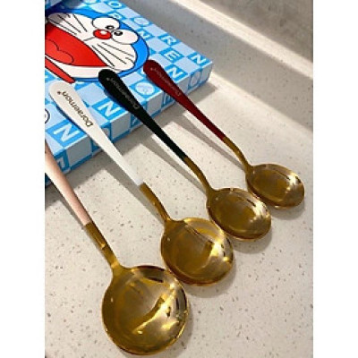 Set 4 Thìa Muỗng Doraemon Inox 304 mạ vàng Cho Bé