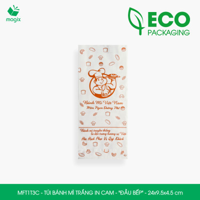 MFT1T3C - 24x9.5x4.5 cm - 500 Túi bánh mì Trắng, in sẵn họa tiết ĐẦU BẾP - Bao bánh mì Túi giấy thực phẩm an toàn
