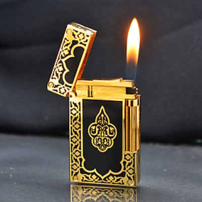 Vỏ hộp quẹt bật lửa ga đá hoa văn sơn mài đen viền vàng D-80V