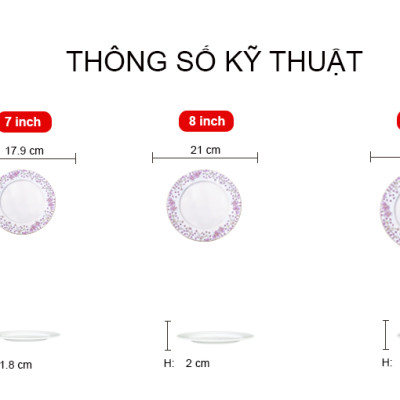 Đĩa bằng sứ Long Phương họa tiết hoa nhí màu hồng