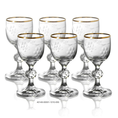 BỘ 6 LY RƯỢU MẠNHCHÂN TÁO MÀI HỌA TIẾT CHÙM NHO VIỀN VÀNG  050 ML