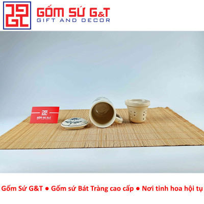 Cốc lọc trà vẽ hoa cúc tràm Gốm Sứ G&T
