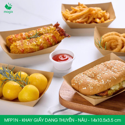 MFP1N - 14x10.5x3.5 cm - 100 khay giấy dáng thuyền đựng thức ăn, khay giấy đựng món tráng miệng