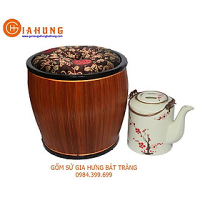 Ấm tích vẽ hoa đào + Bao ủ ấm