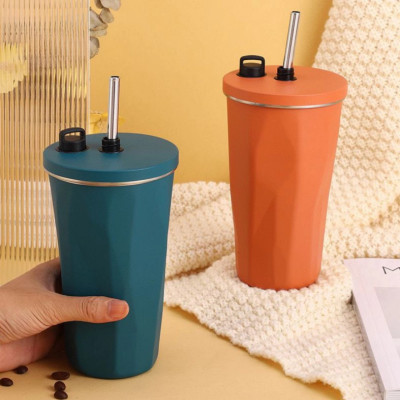 Cốc Giữ Nhiệt Cao Cấp Trơn 600ml, Ly Giữ Nhiệt Kèm Ống Hút Có Núm Đậy Kèm Túi Trong Suốt Tiện Lợi - HÀNG CHÍNH HÃNG MINIIN