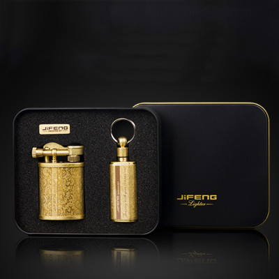 Vỏ Bộ Set Hột Quẹt Bật Lửa Xăng Đá Jifeng JF-018B Kiêm Bình Đựng Xăng Đồng Đồng Nguyên Chất Cao Cấp