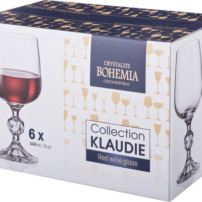 Bộ 6 ly thủy tinh pha lê cường lực uống rượu vang 340 ml