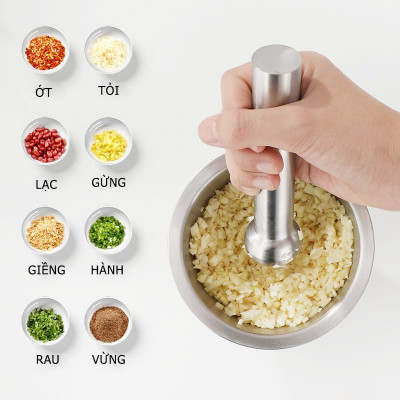 Bộ Chày Cối Inox 304 Nguyên Khối Không Vết Hàn Có Lắp Đạy Kèm Chày Dã Đồ Cực Nhuyễn Mịn Cho Gia Đình - HÀNG CHÍNH HÃNG MINIIN