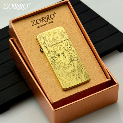 Vỏ Hộp Quẹt Bật Lửa Xăng Đá Zorro ZC5 Khắc Hình Hổ Gầm Dũng Mãnh Quyền Lực, Nắp Khít Giữ Xăng Tốt