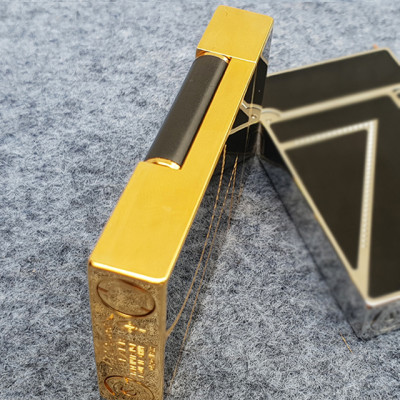 Vỏ Hột Quẹt Bật Lửa Upon Super Cao Cấp D210V Họa Tiết Sơn Mài Khắc Hình Khối Màu Vàng - Dùng Gas Đá Cao Cấp