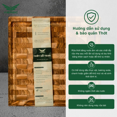 Thớt Chặt Gỗ Teak Vibasic ghép dựng block, kích thước thước 350x350x38mm - Hàng chính hãng Bộ Quốc Phòng