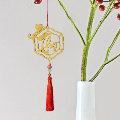 Combo 12V - Bộ 12 dây treo trang trí tết Khai Lộc Hoàng Kim màu Vàng,handmade,chất liệu gỗ, kim loại cắt CNC hoa văn sắc sảo, treo cành mai, đào, lan, quà tặng độc đáo ý nghĩa