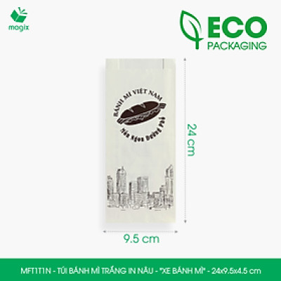 MFT1T1N - 24x9.5x4.5 cm - 100Túi bánh mì Trắng, in sẵn họa tiết XE BÁNH MÌ - Bao bánh mì Túi giấy thực phẩm an toàn