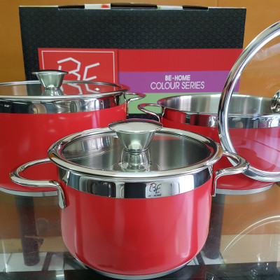 Bộ nồi Behome 3 chiếc màu đỏ