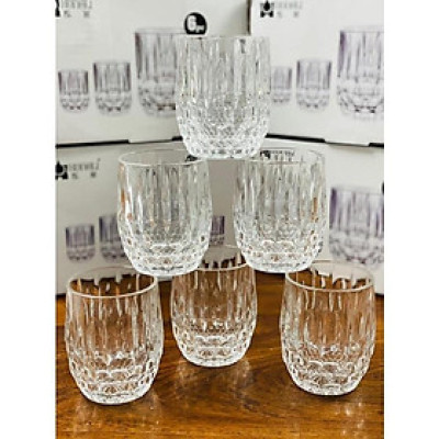 Bộ 6 cốc thủy tinh uống nước hoặc rượu tây sang trạng vân bóng