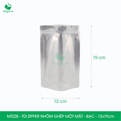 MTZ2B - 12x19cm - Combo 50 Túi Zipper Bạc đáy đứng, một mặt trong