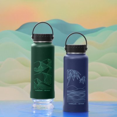 Bình giữ nhiệt LocknLock Riga Tumbler Vietnam Edition màu Xanh đen - Ruộng bậc thang LHC4160DGRN 897ml, Hàng chính hãng, có quai xách dễ dàng mang đi - JoyMall