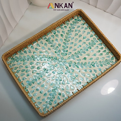 Khay Mây Khảm Trai Cỡ Lớn 56cm – Đựng Vật Dụng, Trang Trí Decor Nhà Hàng – ANKAN