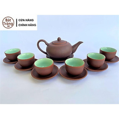 Ấm trà tử sa bát tràng Tống Sen nâu chỉ đỏ