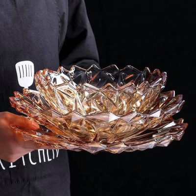 COMBO 3 KHAY THỦY TINH ĐỰNG BÁNH KẸO HOA QUẢ MÀU VÀNG CAO CẤP - ANTH687