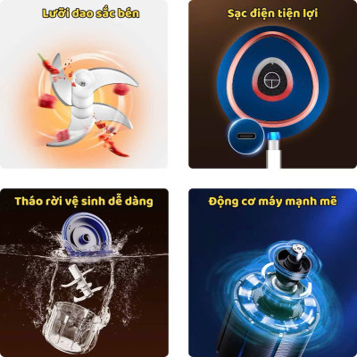 Máy Xay Tỏi Ớt Cầm Tay Mini Sạc USB – Lưỡi Dao Inox 3 Cánh Xay Gia Vị Siêu Nhanh - HÀNG CHÍNH HÃNG MINIIN