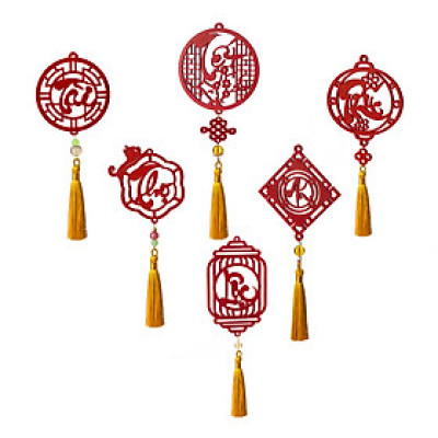 Set 6 dây treo Tết Thư pháp handmade màu đỏ COMBO T6D trang trí mai đào