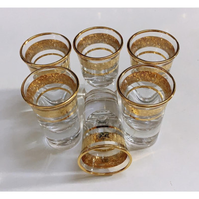 BỘ 6 LY THỦY TINH UỐNG RƯỢU KHẢM VÀNG CAO CẤP MIỆNG LOE ( giao ngẫu nhiên )