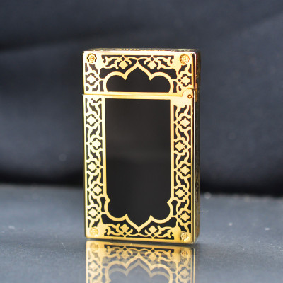 Vỏ hộp quẹt bật lửa ga đá hoa văn sơn mài đen viền vàng D-80V