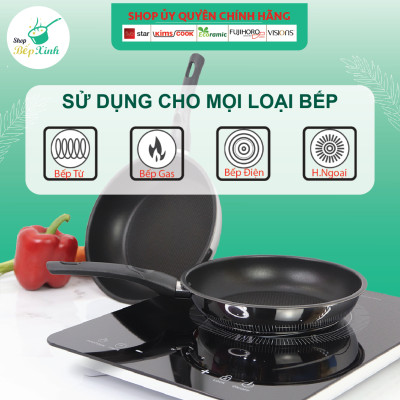 Bộ nồi chảo Fivestar 4 món nắp kính tặng 2 vá canh