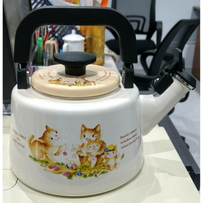 Ấm Đun Bếp Từ Tráng Men Cao Cấp Nhật Bản Fujihoro - Hoa Văn Con mèo  KIT-2.2K - nhập khẩu THÁI LAN