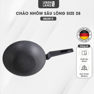 Chảo nhôm chống dính Lebenlang LBL2513, size 28 sâu lòng, tay cầm nhựa, dùng cho các loại bếp - hàng chính hãng