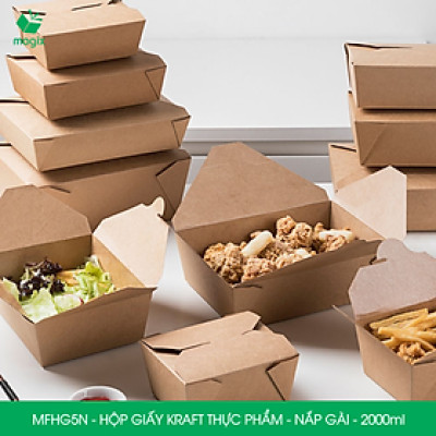 MFHG5N - 2000ml - 25 hộp giấy kraft đựng thực phẩm, hộp giấy nắp gài đựng thức ăn mang đi