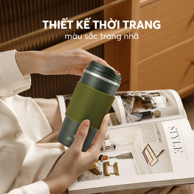 Ly giữ nhiệt inox 304 Elmich EL8345 480ml, Hàng chính hãng, lớp silicone chống trượt - JoyMall
