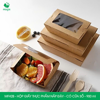 MFH2B - 900ml - 25 hộp giấy kraft đựng thực phẩm, hộp giấy đựng thức ăn có cửa sổ, hộp đựng cơm