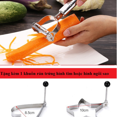 Dụng cụ inox nạo gọt vỏ trái cây 2 đầu,Nạo gọt củ quả tặng kèm khuôn rán trứng - Đồ gọt vỏ trái cây
