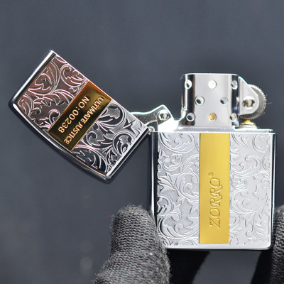 Vỏ Hột Quẹt Bật Lửa Xăng Đá Zorro Z92014 Họa Tiết Hoa Văn Khắc Logo sang trọng - Dùng Xăng Bấc Đá