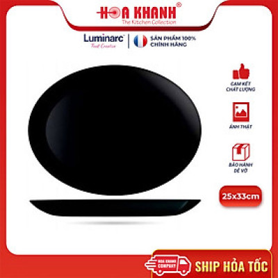 Đĩa Thủy Tinh Oval Luminarc Diwali Đen 25x33cm cường lực, kháng vỡ - 1 đĩa - P0866