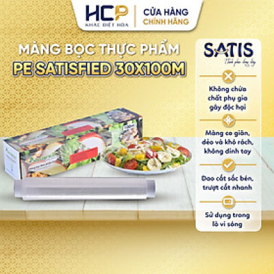 Hộp Màng Bọc Thực Phẩm PE SATIS 30cm x 100m Không Chứa Chất Phụ Gia Gây Hại Sức Khỏe Dùng Được Cho Lò Vi Sóng
