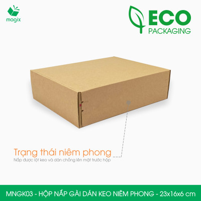 MNGK03 -  23x16x6cm - COMBO 60 HỘP CARTON NẮP GÀI HÔNG CÓ KEO NIÊM PHONG - THÙNG HỘP CARTON ĐÓNG HÀNG