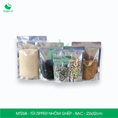 MTZ6B - 22x32cm - Combo 25 Túi Zipper Bạc đáy đứng, một mặt trong