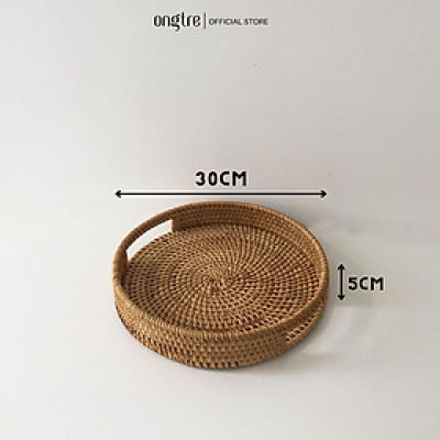 Khay mây tròn có tay cầm ONGTRE đa năng dùng cho nhà hàng, khách sạn