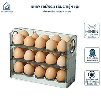 Khay Đựng Trứng 3 Tầng Thông Minh Chứa Hộp Đựng Trứng 30 Quả, Nhựa PET An Toàn - Hàng Chính Hãng MINIIN