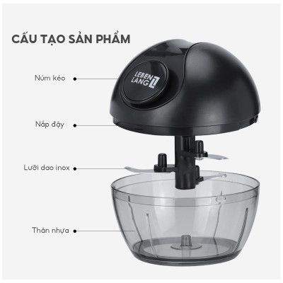 Dụng cụ xay tỏi ớt, thực phẩm Lebenlang LBL3999 dung tích 180ml nhỏ gọn, dây kéo rút tiện lợi - hàng chính hãng