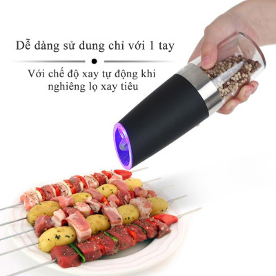 Máy Xay Tiêu Cầm Tay Tự Động Chạy Pin Kunbe - Cối Xay Hạt Gia Vị Có Đèn Led, Lõi Mài Gốm Ceramic Cao Cấp, Tiện Dụng