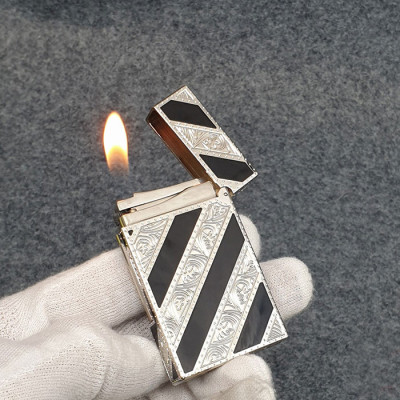 Vỏ Hột Quẹt Bật Lửa Upon D42T Họa Tiết Hoa Lá Sơn Mài Nền Đen Trắng Đối Nhau - Dùng Gas Đá Cao Cấp