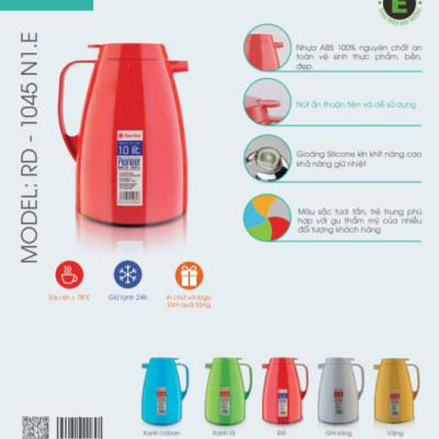 Phích pha trà giữ nhiệt cao cấp Rạng Đông, 1Lit, thân nhựa, Model: RD-1045N1.E - Chính hãng